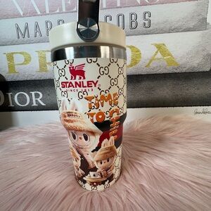 Stanley Cream and Brown Tumbler with Fun Design